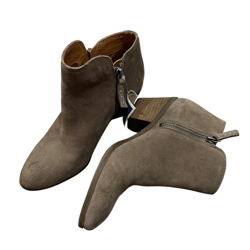 Frye Judith Double Zip Womens Taupe Suede Ankle Boots Block Heel Size 6.5 NWOT